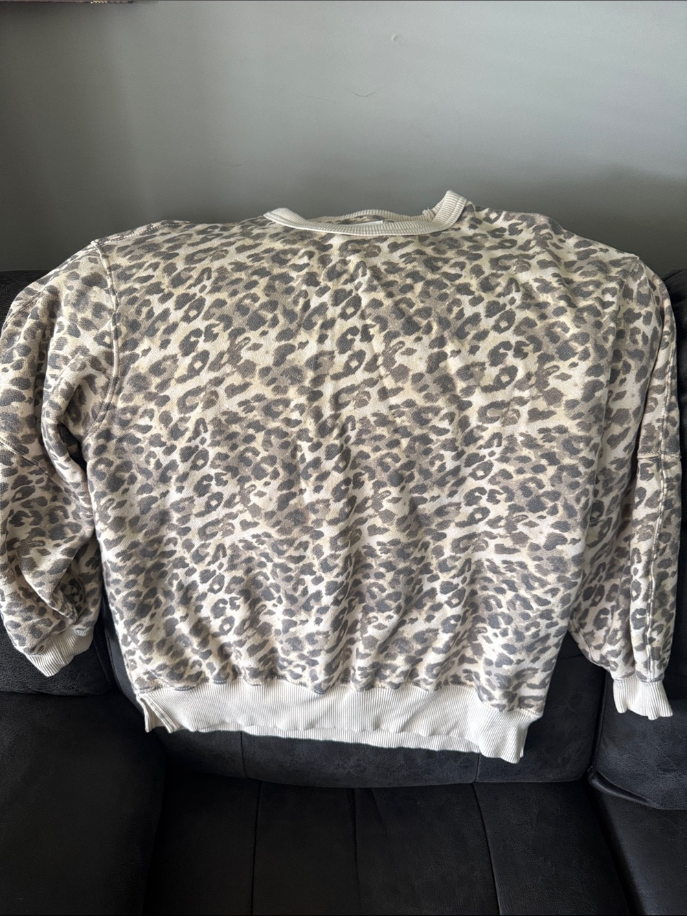 aerie Leopard Print Crewneck Sweater in Cream and Gray